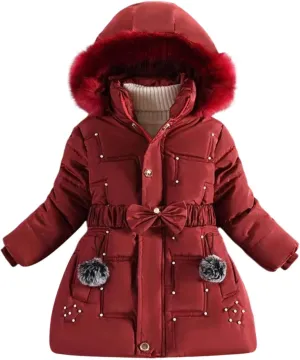 Girls Puffer Jackets Warm Fleece Shackets with Pockets Warm Zip Up Casual Coats Winter Outwear for Girls 5-10 Years