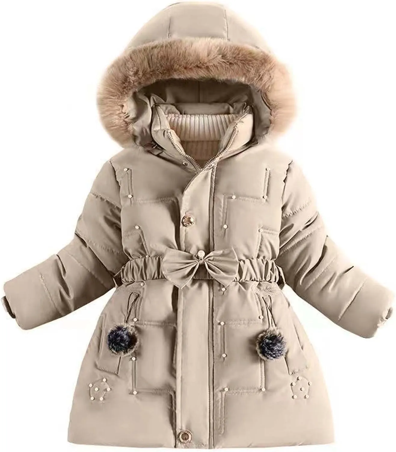 Girls Puffer Jackets Warm Fleece Shackets with Pockets Warm Zip Up Casual Coats Winter Outwear for Girls 5-10 Years