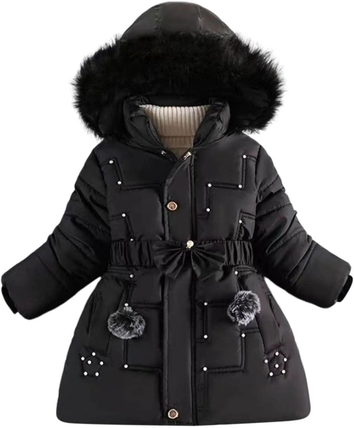 Girls Puffer Jackets Warm Fleece Shackets with Pockets Warm Zip Up Casual Coats Winter Outwear for Girls 5-10 Years