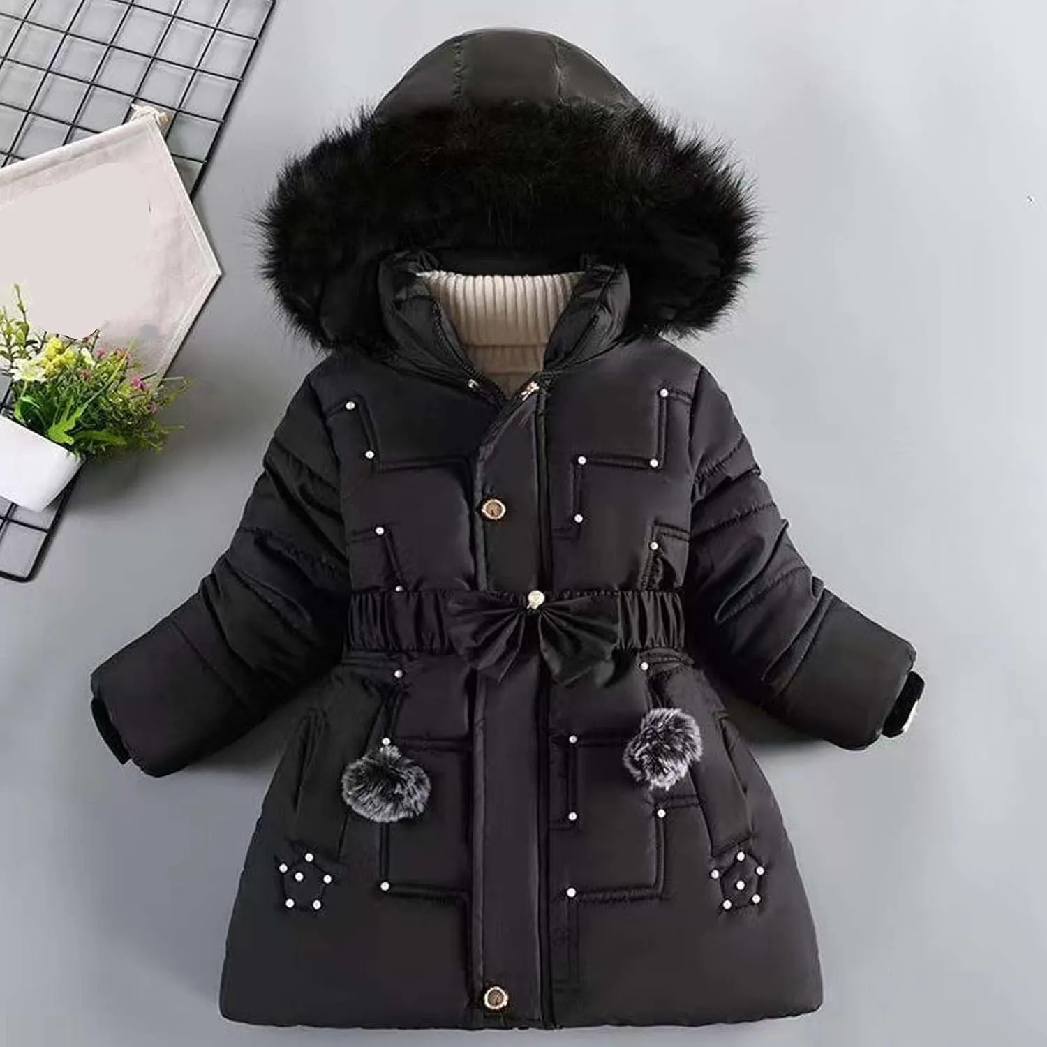 Girls Puffer Jackets Warm Fleece Shackets with Pockets Warm Zip Up Casual Coats Winter Outwear for Girls 5-10 Years