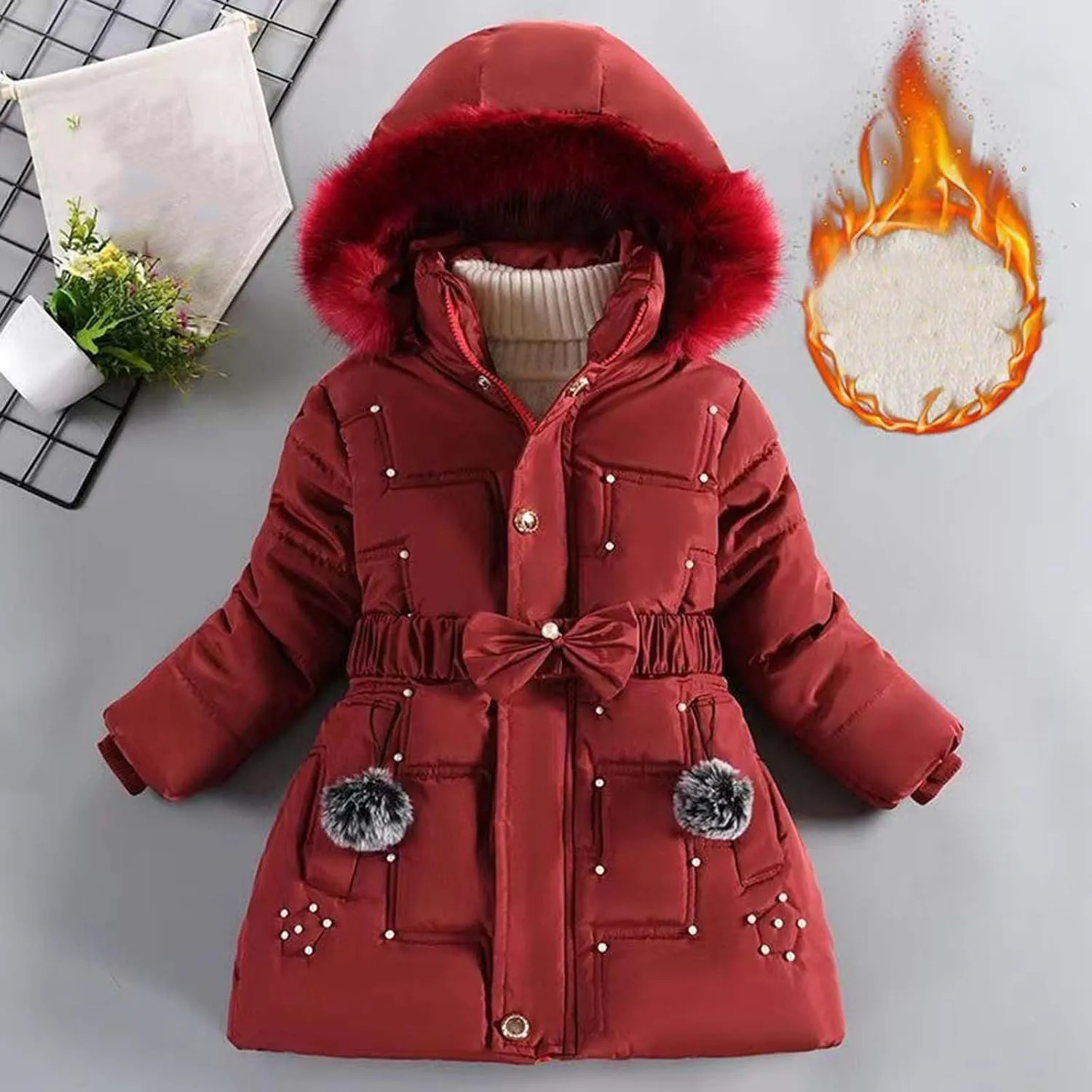 Girls Puffer Jackets Warm Fleece Shackets with Pockets Warm Zip Up Casual Coats Winter Outwear for Girls 5-10 Years