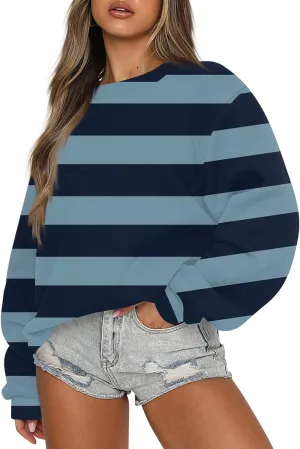 GOFULY Fall Crewneck Sweatshirts Women Oversized Striped Pullover Lightweight Crop Sweatshirts Winter Long Sleeve Tshirt