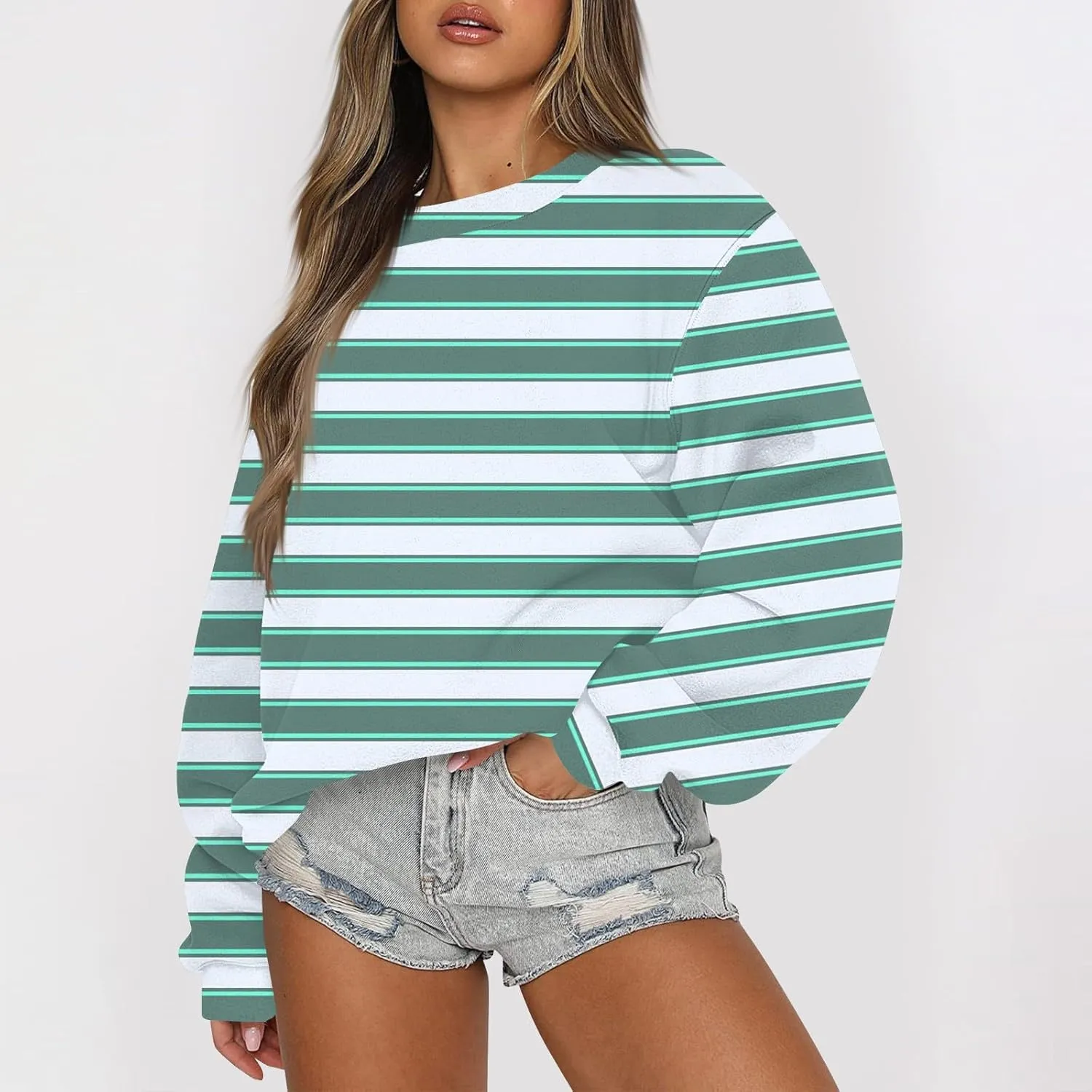 GOFULY Fall Crewneck Sweatshirts Women Oversized Striped Pullover Lightweight Crop Sweatshirts Winter Long Sleeve Tshirt