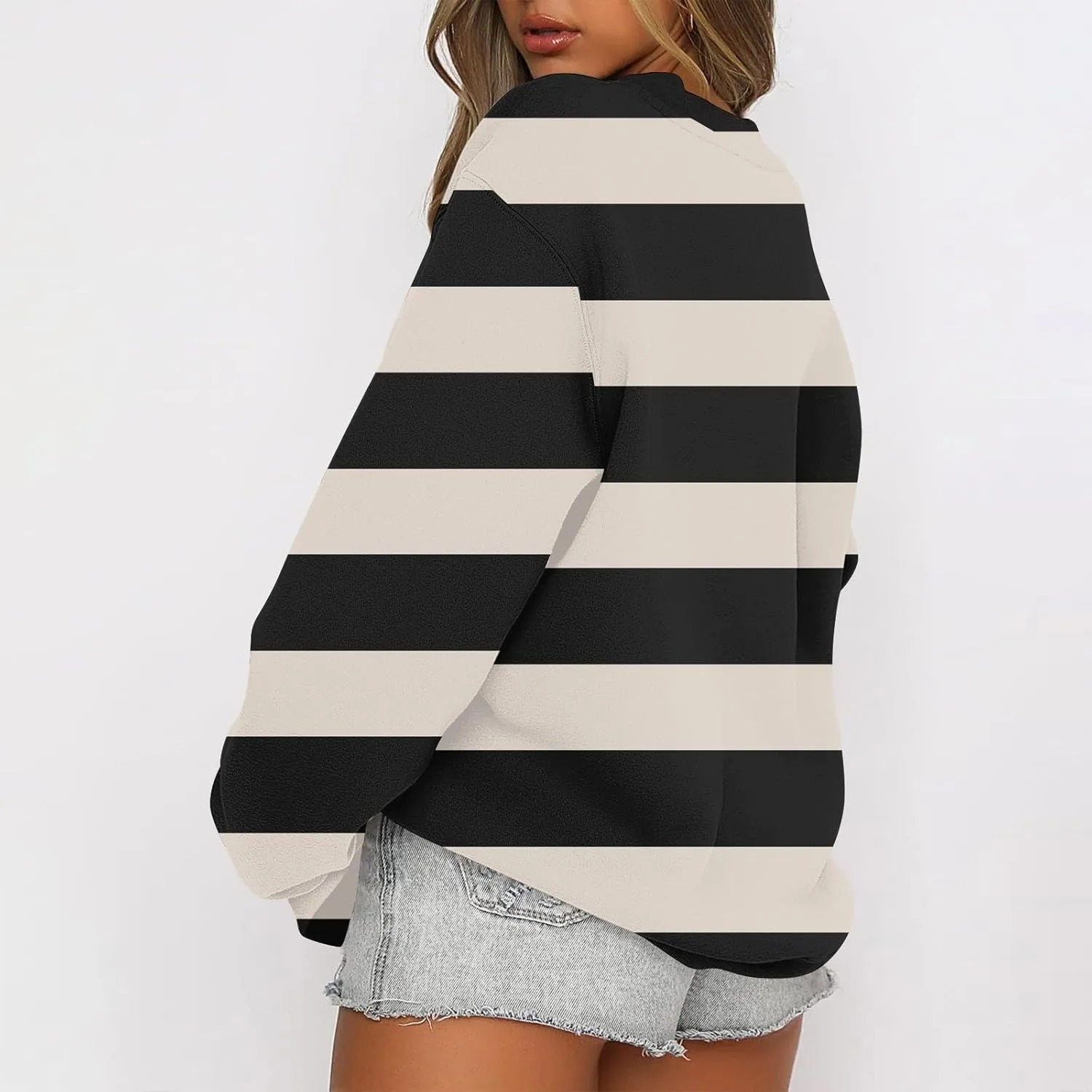 GOFULY Fall Crewneck Sweatshirts Women Oversized Striped Pullover Lightweight Crop Sweatshirts Winter Long Sleeve Tshirt