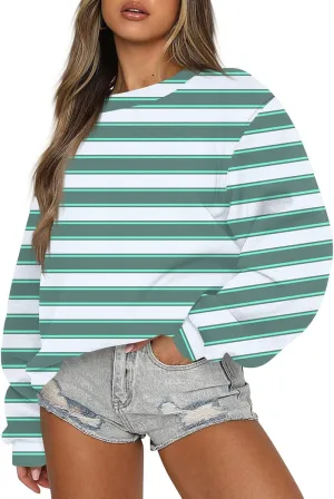 GOFULY Fall Crewneck Sweatshirts Women Oversized Striped Pullover Lightweight Crop Sweatshirts Winter Long Sleeve Tshirt