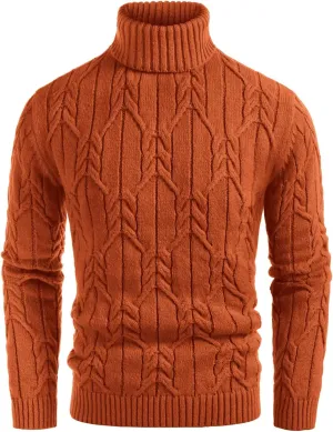 GRACE KARIN Men's Turtneck Pullover Sweaters Long Sleeve Solid Color Twisted Knit Sweater