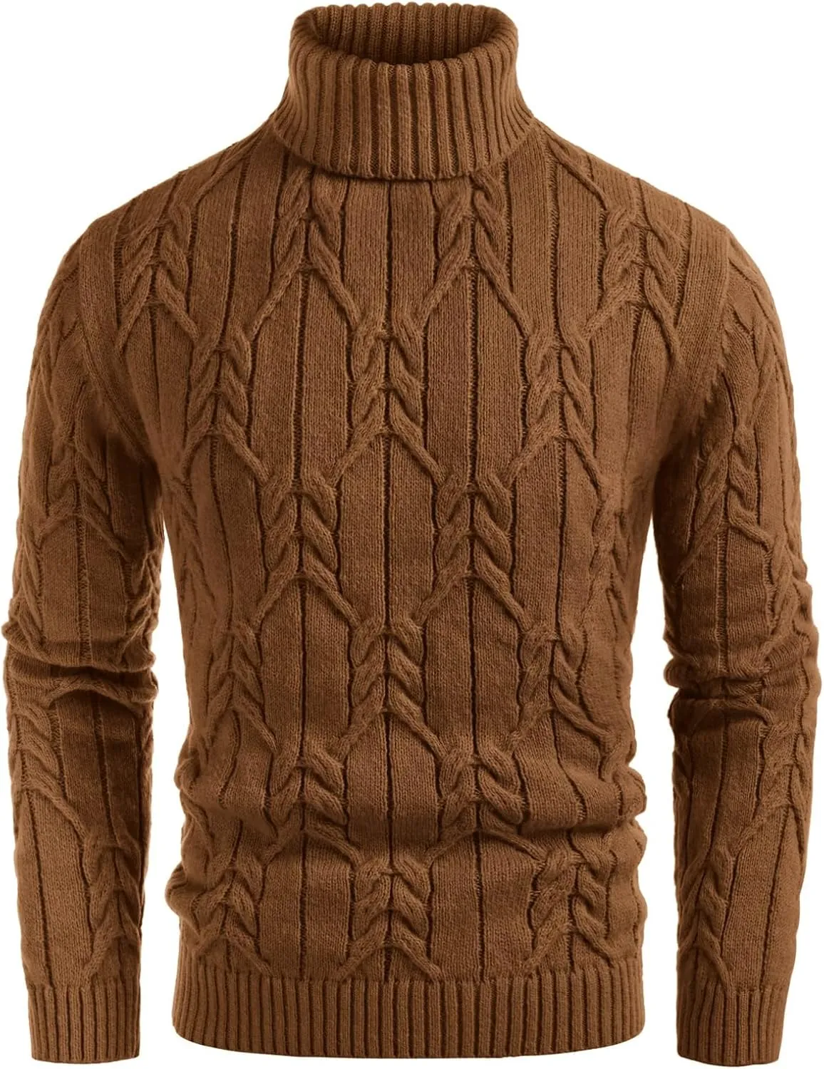 GRACE KARIN Men's Turtneck Pullover Sweaters Long Sleeve Solid Color Twisted Knit Sweater