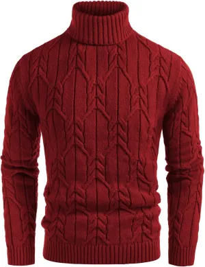 GRACE KARIN Men's Turtneck Pullover Sweaters Long Sleeve Solid Color Twisted Knit Sweater