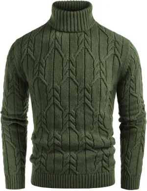 GRACE KARIN Men's Turtneck Pullover Sweaters Long Sleeve Solid Color Twisted Knit Sweater