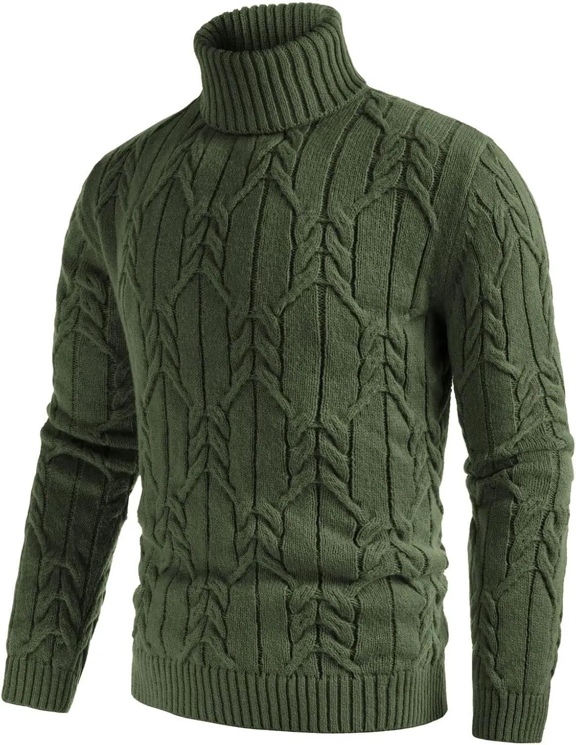GRACE KARIN Men's Turtneck Pullover Sweaters Long Sleeve Solid Color Twisted Knit Sweater
