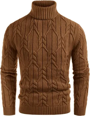 GRACE KARIN Men's Turtneck Pullover Sweaters Long Sleeve Solid Color Twisted Knit Sweater