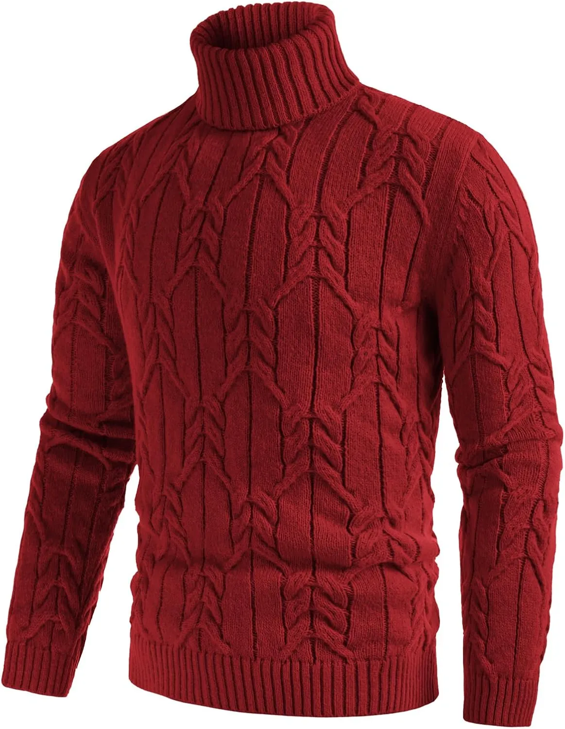 GRACE KARIN Men's Turtneck Pullover Sweaters Long Sleeve Solid Color Twisted Knit Sweater