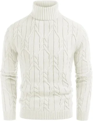 GRACE KARIN Men's Turtneck Pullover Sweaters Long Sleeve Solid Color Twisted Knit Sweater