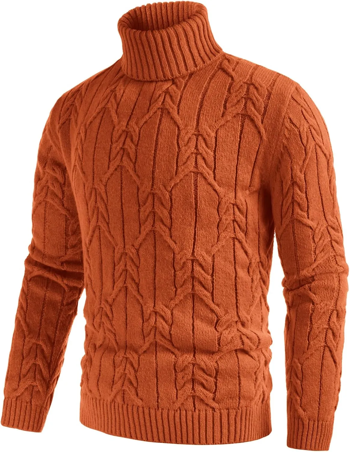 GRACE KARIN Men's Turtneck Pullover Sweaters Long Sleeve Solid Color Twisted Knit Sweater