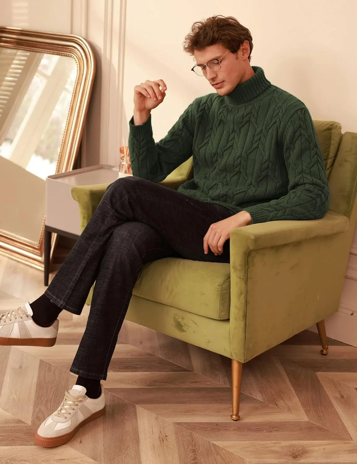 GRACE KARIN Men's Turtneck Pullover Sweaters Long Sleeve Solid Color Twisted Knit Sweater