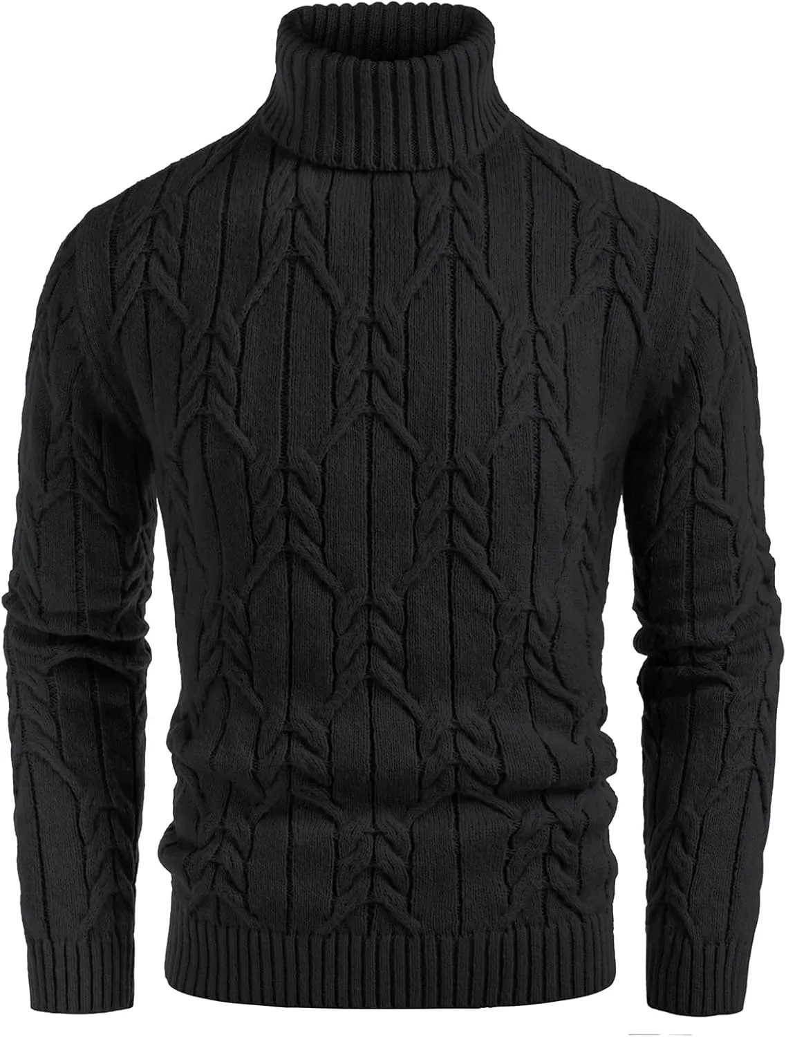 GRACE KARIN Men's Turtneck Pullover Sweaters Long Sleeve Solid Color Twisted Knit Sweater