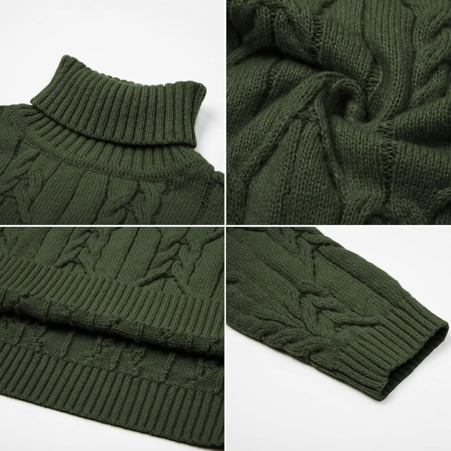 GRACE KARIN Men's Turtneck Pullover Sweaters Long Sleeve Solid Color Twisted Knit Sweater