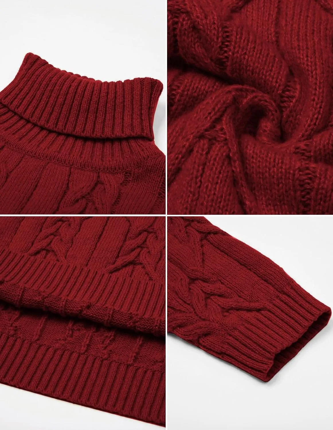 GRACE KARIN Men's Turtneck Pullover Sweaters Long Sleeve Solid Color Twisted Knit Sweater