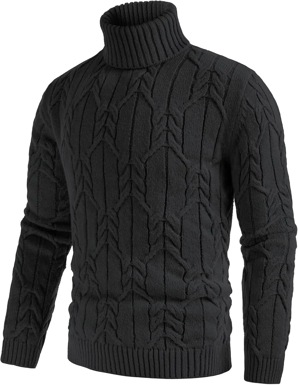 GRACE KARIN Men's Turtneck Pullover Sweaters Long Sleeve Solid Color Twisted Knit Sweater