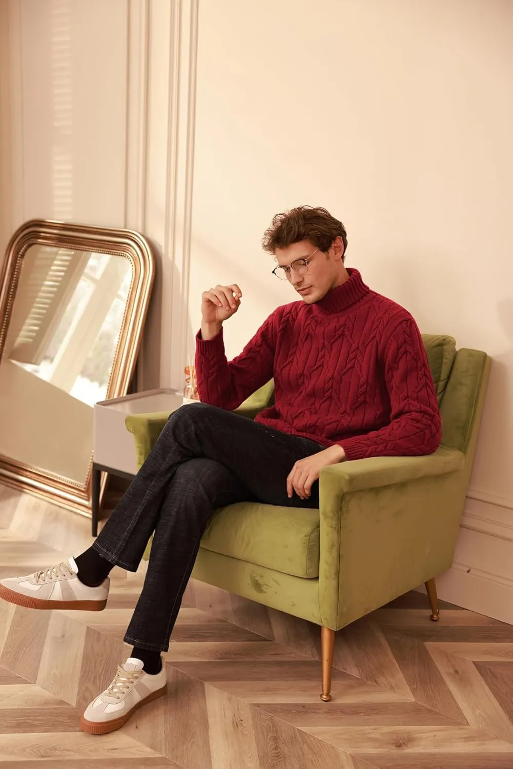 GRACE KARIN Men's Turtneck Pullover Sweaters Long Sleeve Solid Color Twisted Knit Sweater