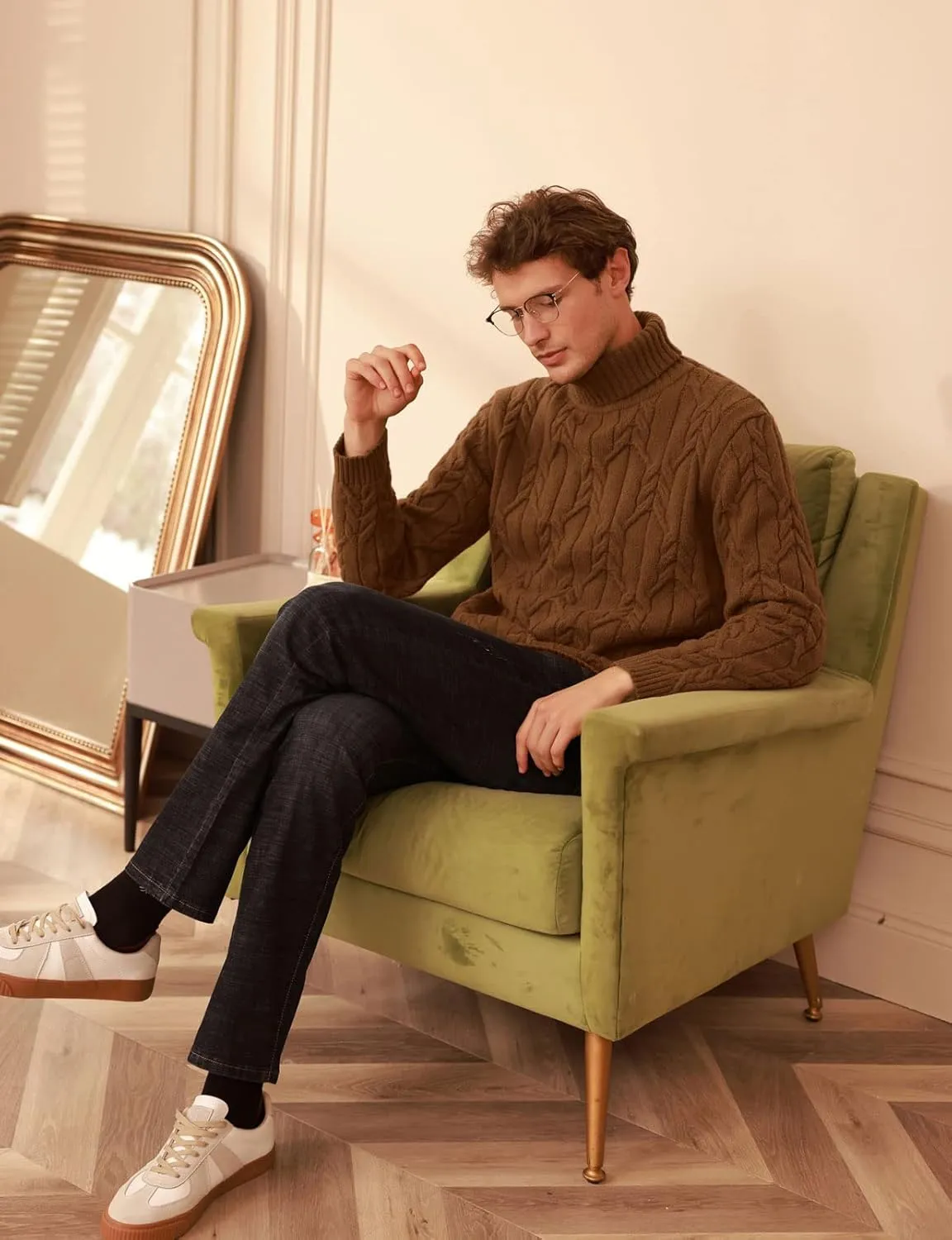 GRACE KARIN Men's Turtneck Pullover Sweaters Long Sleeve Solid Color Twisted Knit Sweater