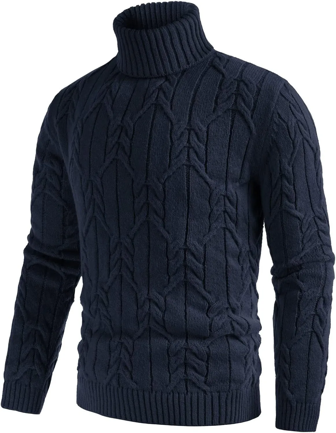 GRACE KARIN Men's Turtneck Pullover Sweaters Long Sleeve Solid Color Twisted Knit Sweater