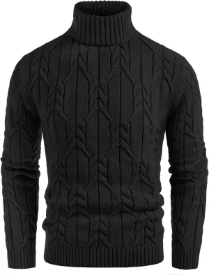 GRACE KARIN Men's Turtneck Pullover Sweaters Long Sleeve Solid Color Twisted Knit Sweater