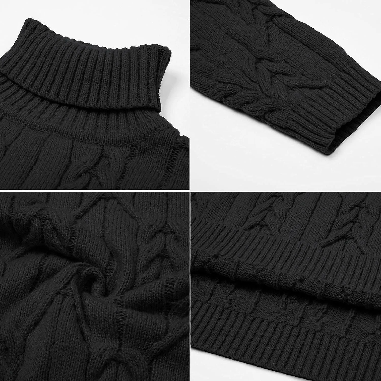 GRACE KARIN Men's Turtneck Pullover Sweaters Long Sleeve Solid Color Twisted Knit Sweater
