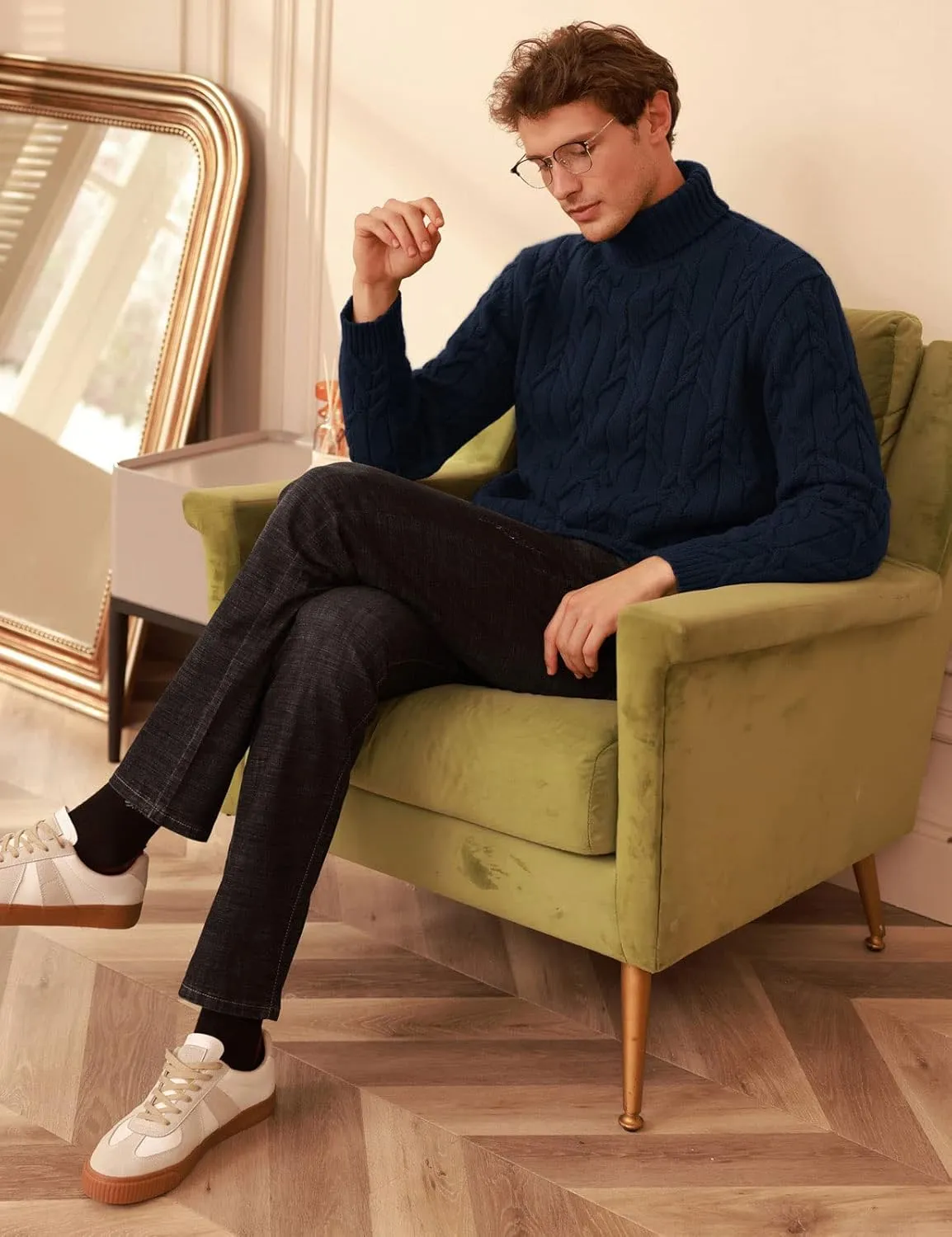GRACE KARIN Men's Turtneck Pullover Sweaters Long Sleeve Solid Color Twisted Knit Sweater
