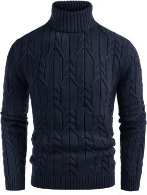GRACE KARIN Men's Turtneck Pullover Sweaters Long Sleeve Solid Color Twisted Knit Sweater