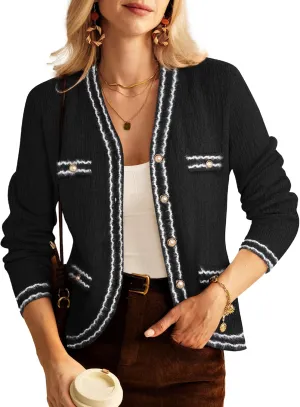 GRACE KARIN Women's Cropped Cardigan Sweaters Long Sleeve Elegant Pearl Button Down Knit Open Front V-Neck Jacket Tops