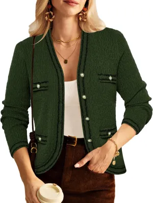 GRACE KARIN Women's Cropped Cardigan Sweaters Long Sleeve Elegant Pearl Button Down Knit Open Front V-Neck Jacket Tops