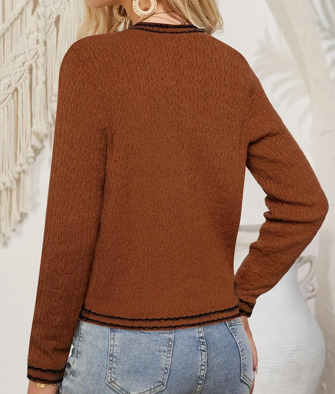 GRACE KARIN Women's Cropped Cardigan Sweaters Long Sleeve Elegant Pearl Button Down Knit Open Front V-Neck Jacket Tops