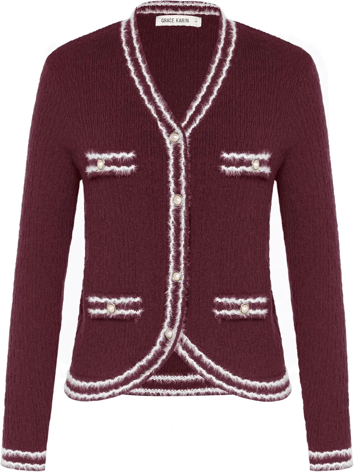 GRACE KARIN Women's Cropped Cardigan Sweaters Long Sleeve Elegant Pearl Button Down Knit Open Front V-Neck Jacket Tops
