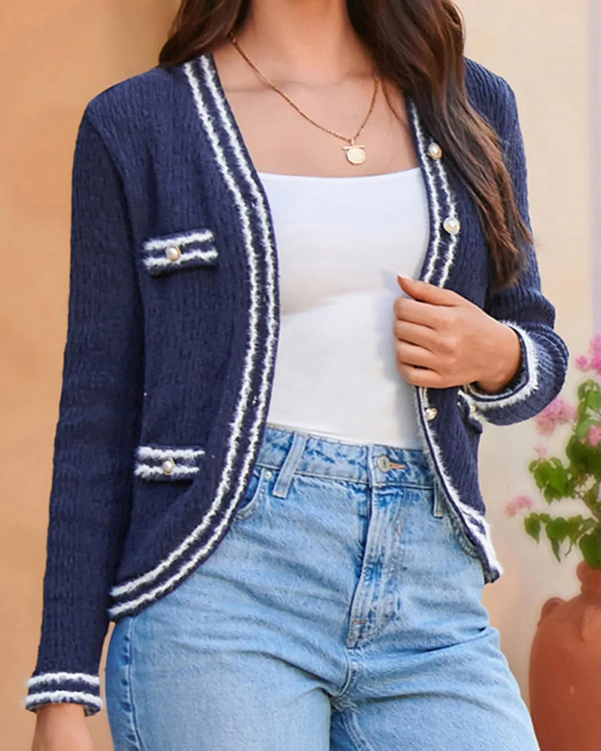 GRACE KARIN Women's Cropped Cardigan Sweaters Long Sleeve Elegant Pearl Button Down Knit Open Front V-Neck Jacket Tops