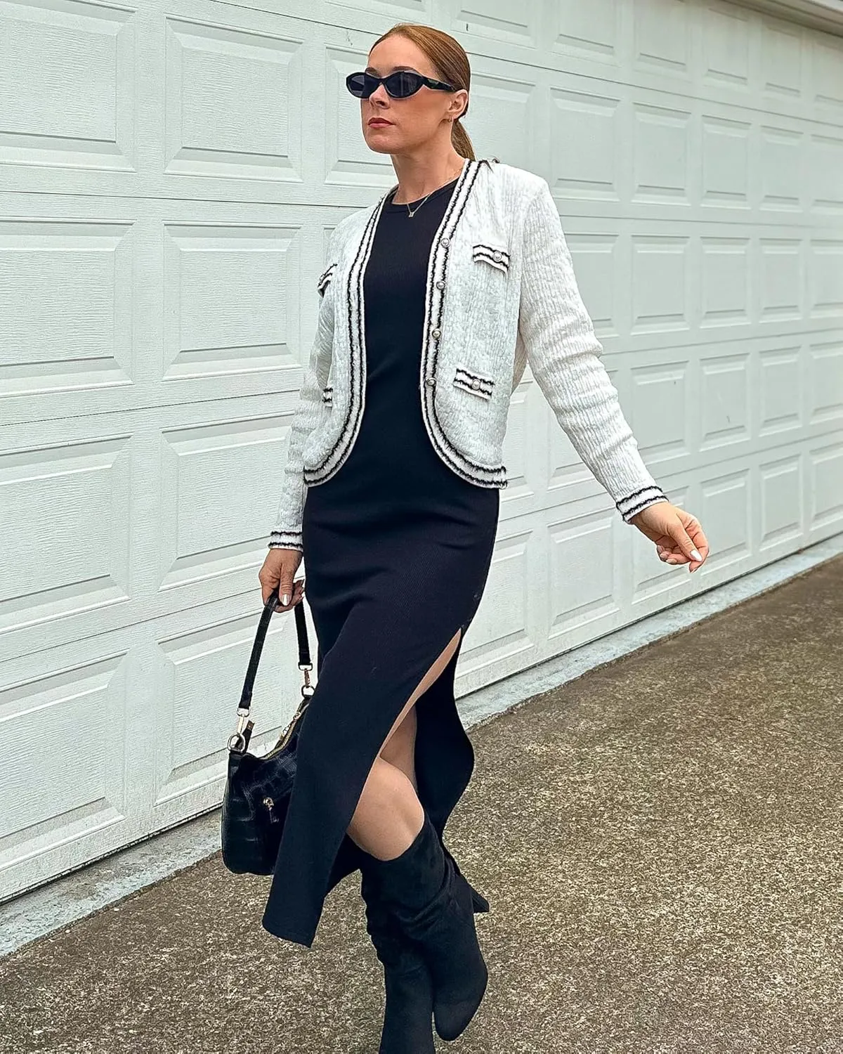 GRACE KARIN Women's Cropped Cardigan Sweaters Long Sleeve Elegant Pearl Button Down Knit Open Front V-Neck Jacket Tops