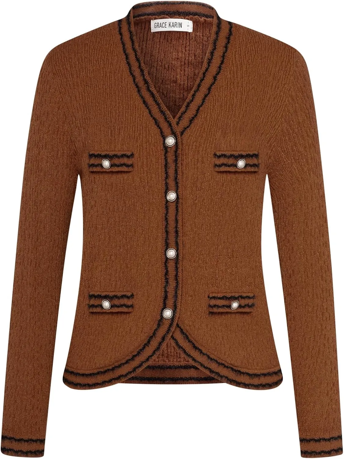GRACE KARIN Women's Cropped Cardigan Sweaters Long Sleeve Elegant Pearl Button Down Knit Open Front V-Neck Jacket Tops