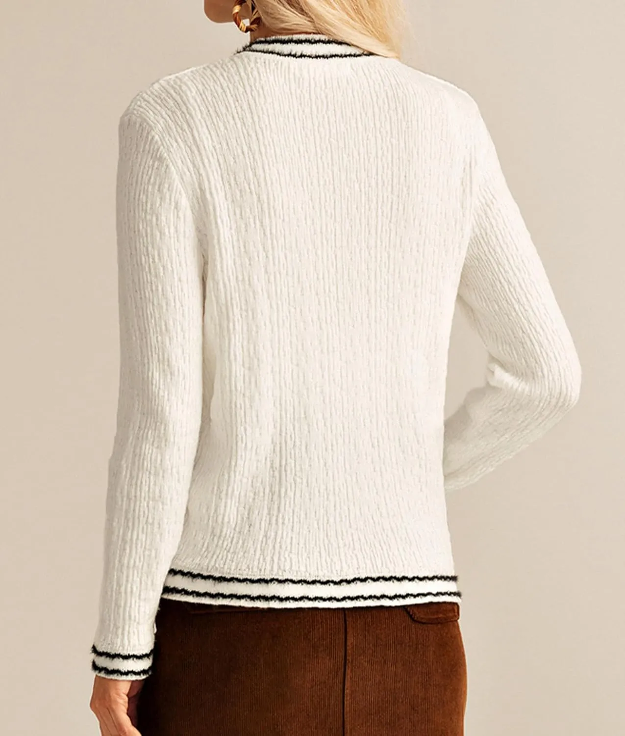 GRACE KARIN Women's Cropped Cardigan Sweaters Long Sleeve Elegant Pearl Button Down Knit Open Front V-Neck Jacket Tops
