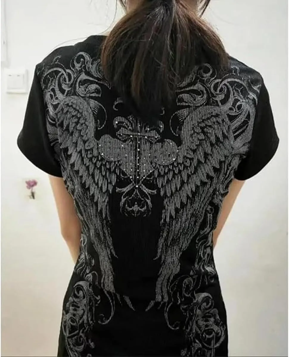 Grunge Shirts Emo Clothes Teen Girls Vintage Graphic Tee Y2k 2000s Goth Top Women Mcbling Short Sleeve Streetwear