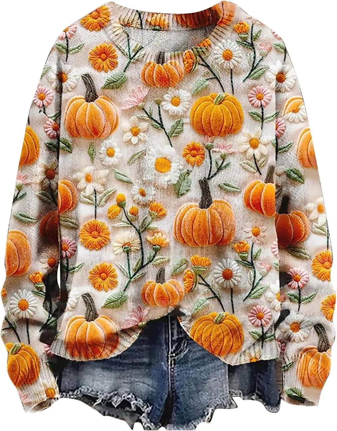 Halloween Pumpkin Sweatshirts Casual Hoodless Sweatshirt Funny Letter Print Long Sleeve Shirt Halloween Sweatshirts