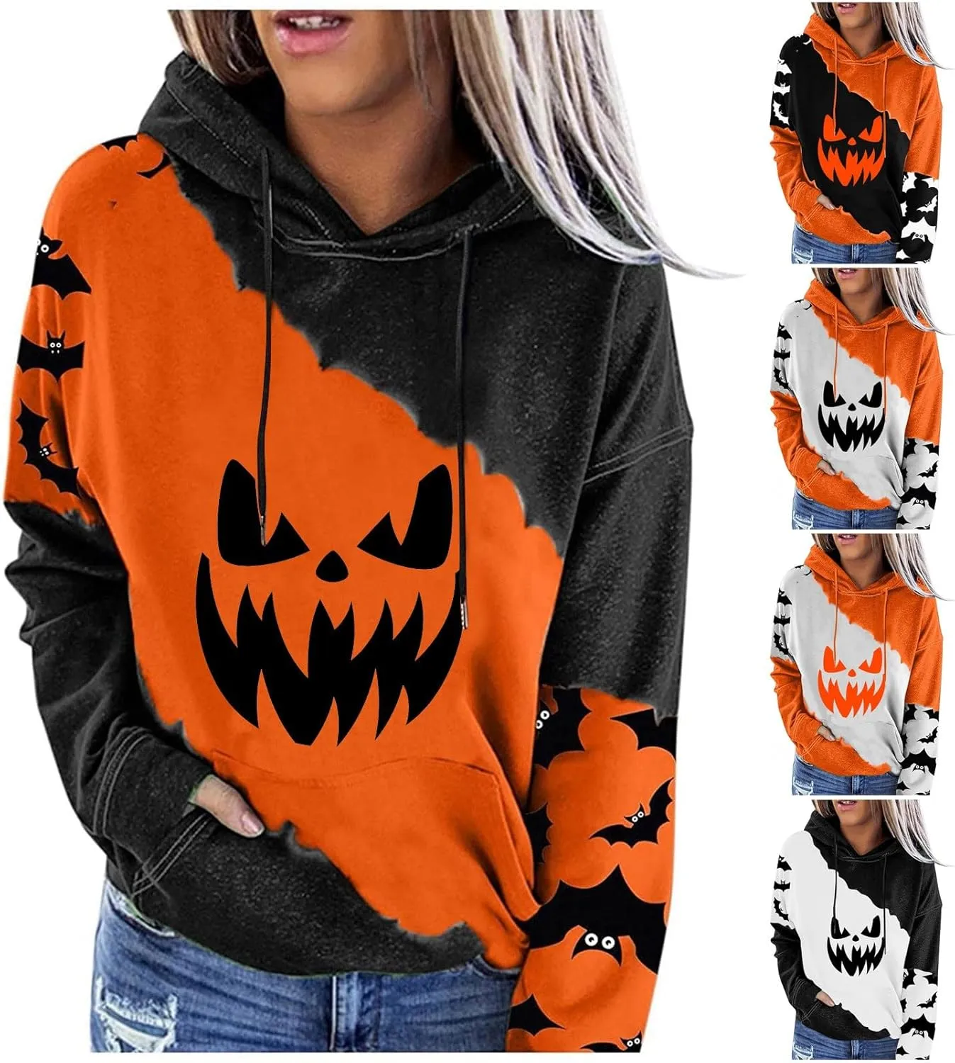 Halloween Sweatshirts for Women Costumes woman 2024 cute Pumpkin face Print Essentials Hoodie Sweatshirts Pullover