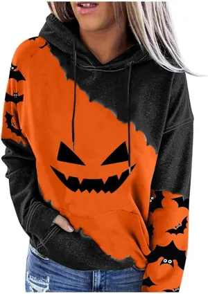 Halloween Sweatshirts for Women Costumes woman 2024 cute Pumpkin face Print Essentials Hoodie Sweatshirts Pullover