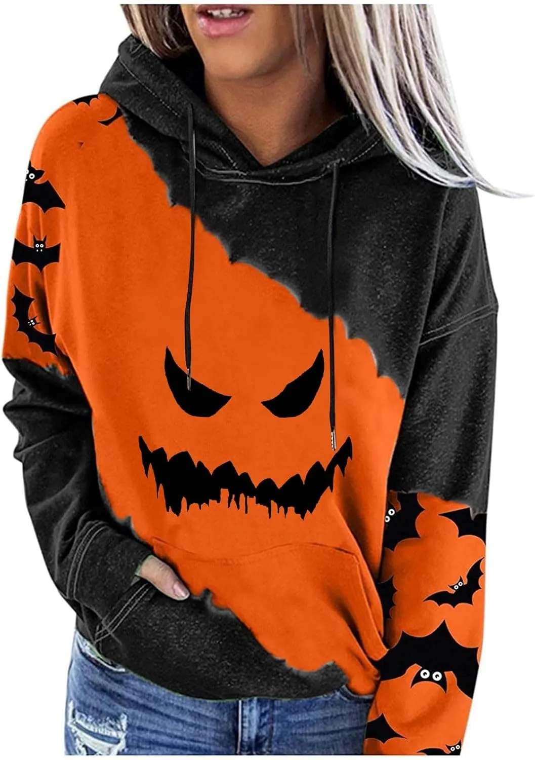 Halloween Sweatshirts for Women Costumes woman 2024 cute Pumpkin face Print Essentials Hoodie Sweatshirts Pullover
