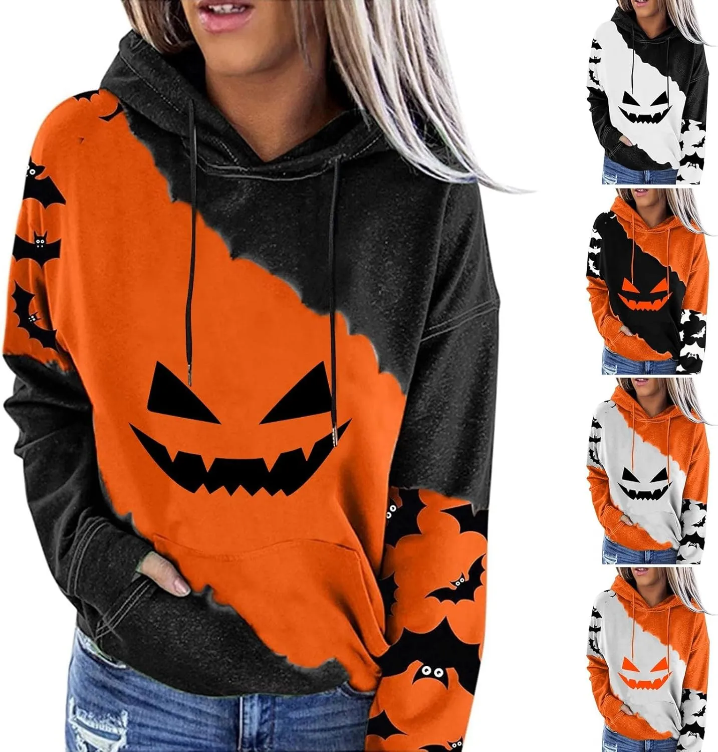 Halloween Sweatshirts for Women Costumes woman 2024 cute Pumpkin face Print Essentials Hoodie Sweatshirts Pullover