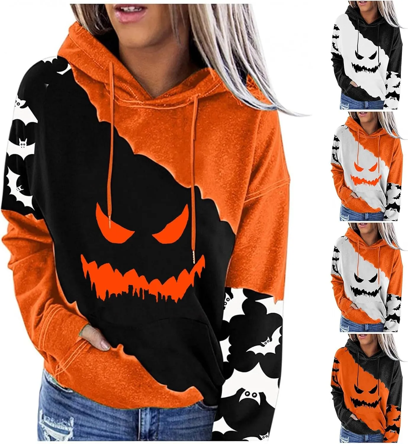Halloween Sweatshirts for Women Costumes woman 2024 cute Pumpkin face Print Essentials Hoodie Sweatshirts Pullover