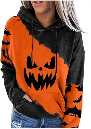 Halloween Sweatshirts for Women Costumes woman 2024 cute Pumpkin face Print Essentials Hoodie Sweatshirts Pullover