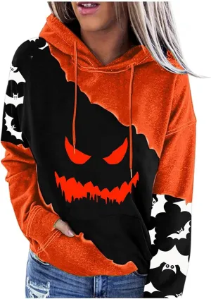 Halloween Sweatshirts for Women Costumes woman 2024 cute Pumpkin face Print Essentials Hoodie Sweatshirts Pullover