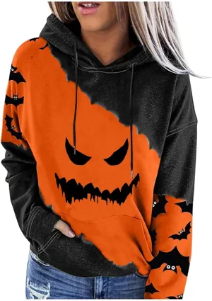 Halloween Sweatshirts for Women Costumes woman 2024 cute Pumpkin face Print Essentials Hoodie Sweatshirts Pullover