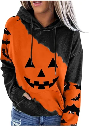 Halloween Sweatshirts for Women Costumes woman 2024 cute Pumpkin face Print Essentials Hoodie Sweatshirts Pullover