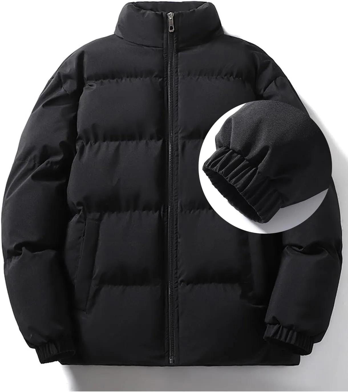hathne Men's Winter Warm Fleece Lined Jacket Lightweight Thick Stand Collar Full Zip Jacket Coat